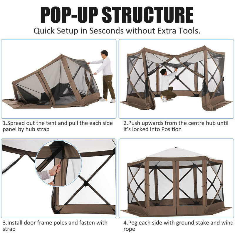 DreamDwell Home 12Ft x12Ft Pop Up Steel Patio Gazebo with Mosquito Netting Sidewalls Insect